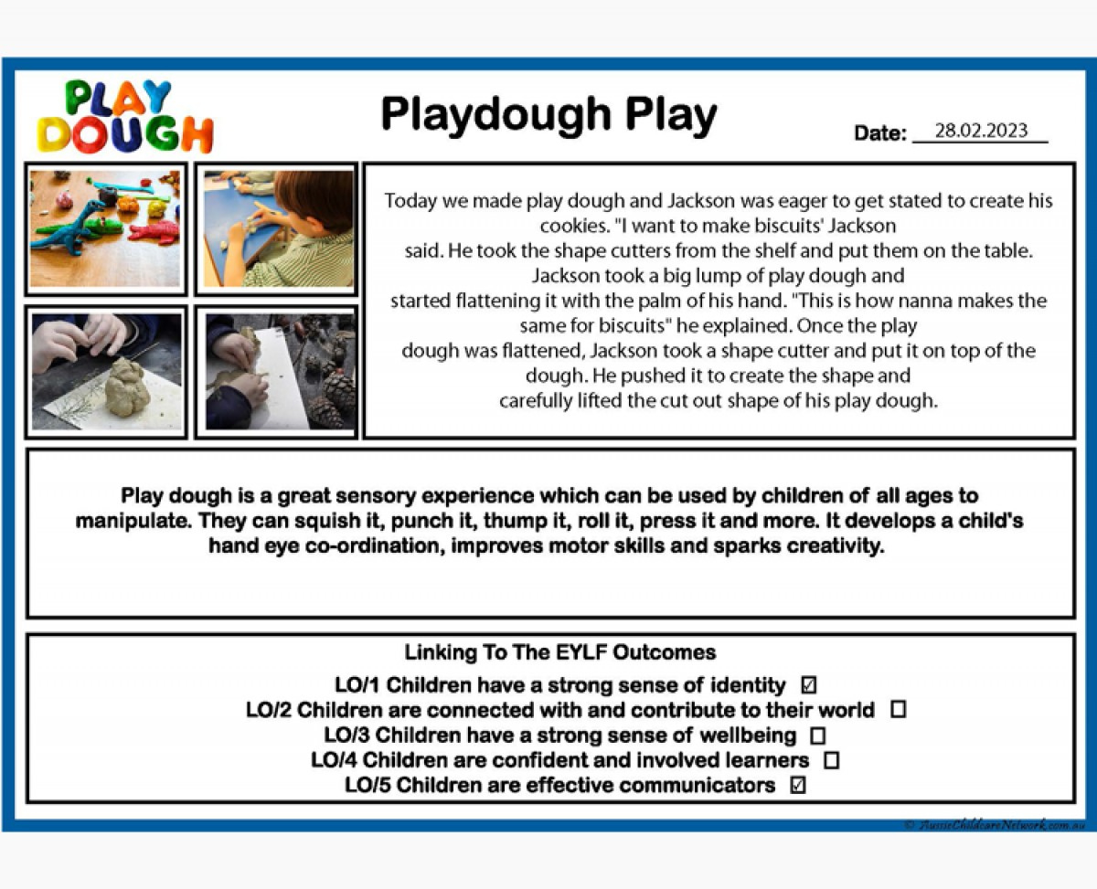 Playdough Play Observation - Aussie Childcare Network within Event Observation Sample Template