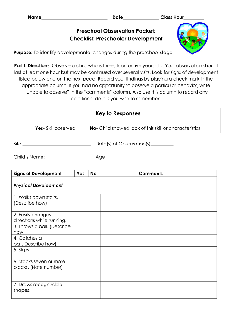 Preschool Observation Form - Fill Online, Printable, Fillable within Early Childhood Time Sample Observation Template