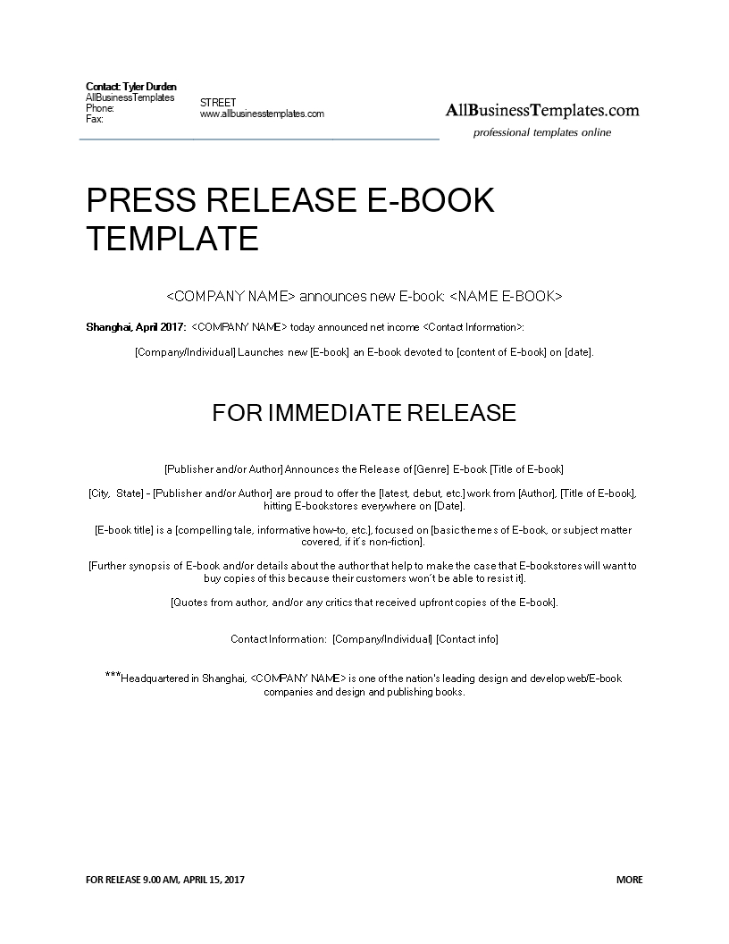 Press Release Ebook Release | Templates At Allbusinesstemplates in Book Press Release Sample Template