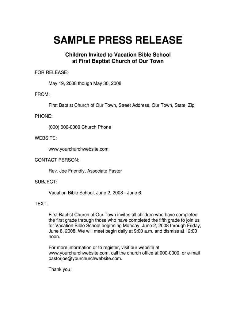 Press Release Template - Fill Online, Printable, Fillable, Blank inside Free Press Release Sample Template