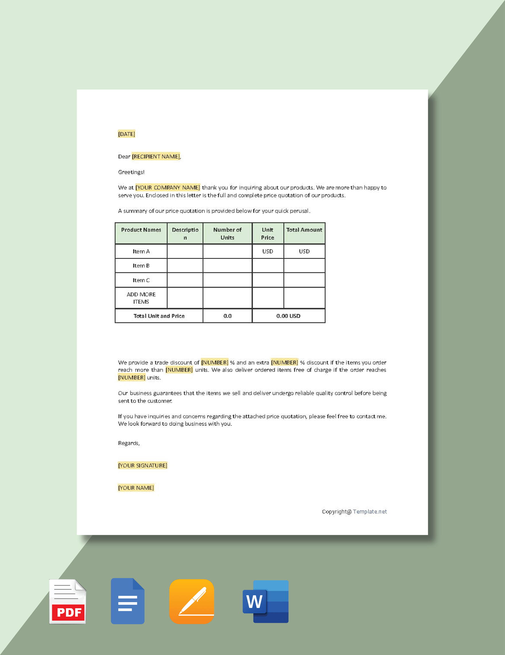 Price Quotation Letter Template In Google Docs, Word, Pages, Pdf within Quotation Letter Sample Template