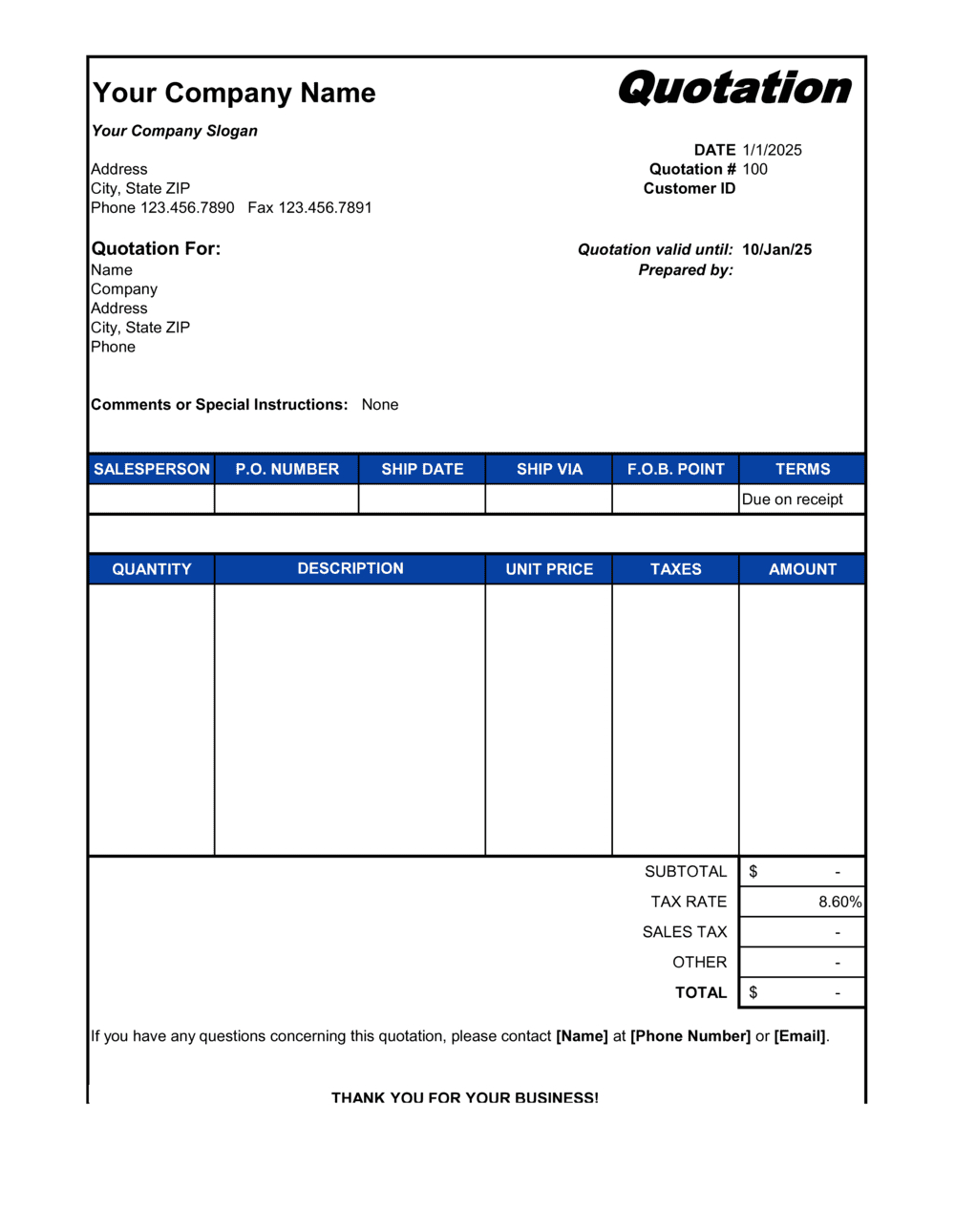 Price Quotation Template 2024 [Download .Docx] | Business In A Box™ within Business Quote Template Sample