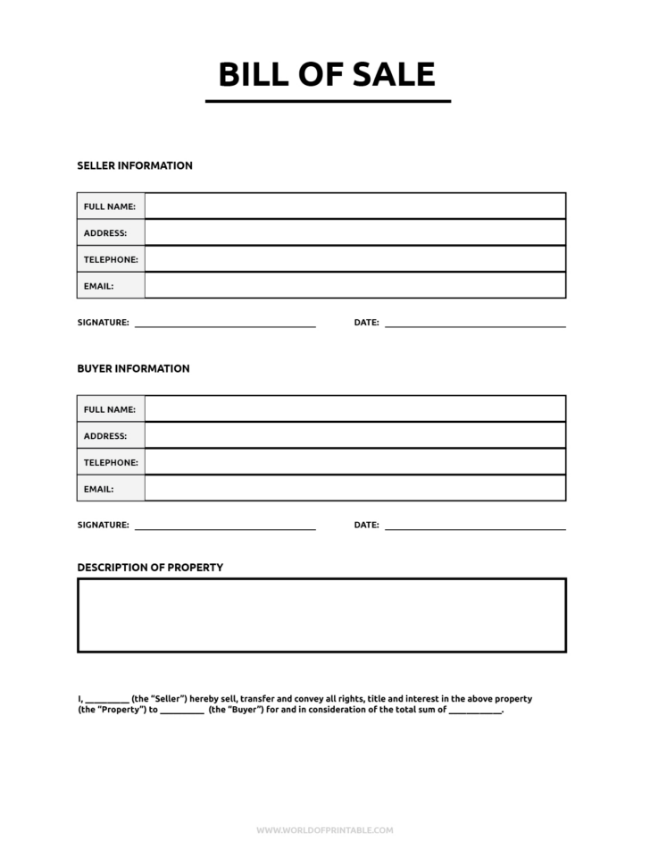 Bill of Sale Sample Template