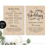 Printable Wedding Program, Wedding Program Template, Kraft Wedding Pertaining To Wedding Program Sample Template