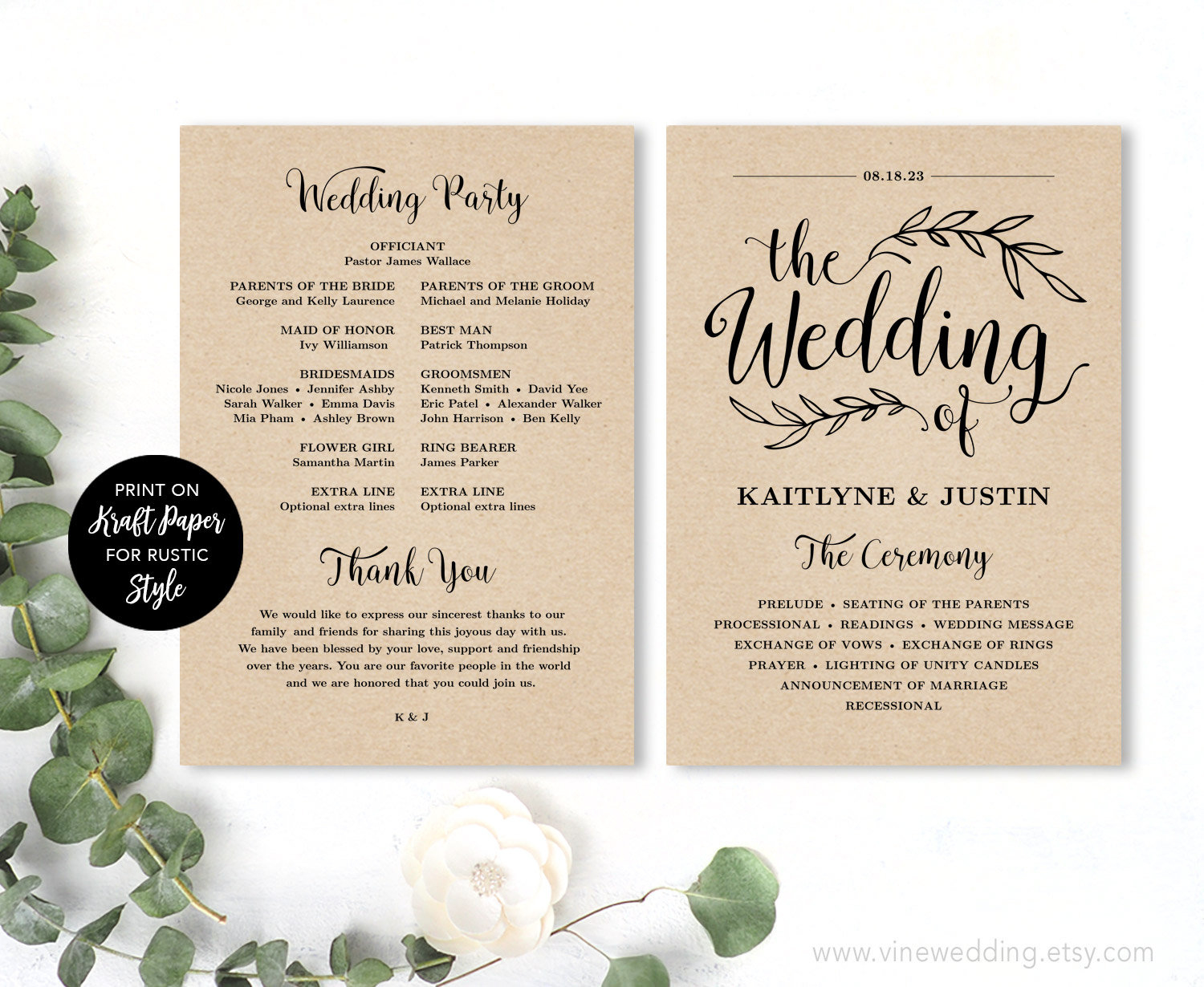 Printable Wedding Program, Wedding Program Template, Kraft Wedding pertaining to Wedding Program Sample Template