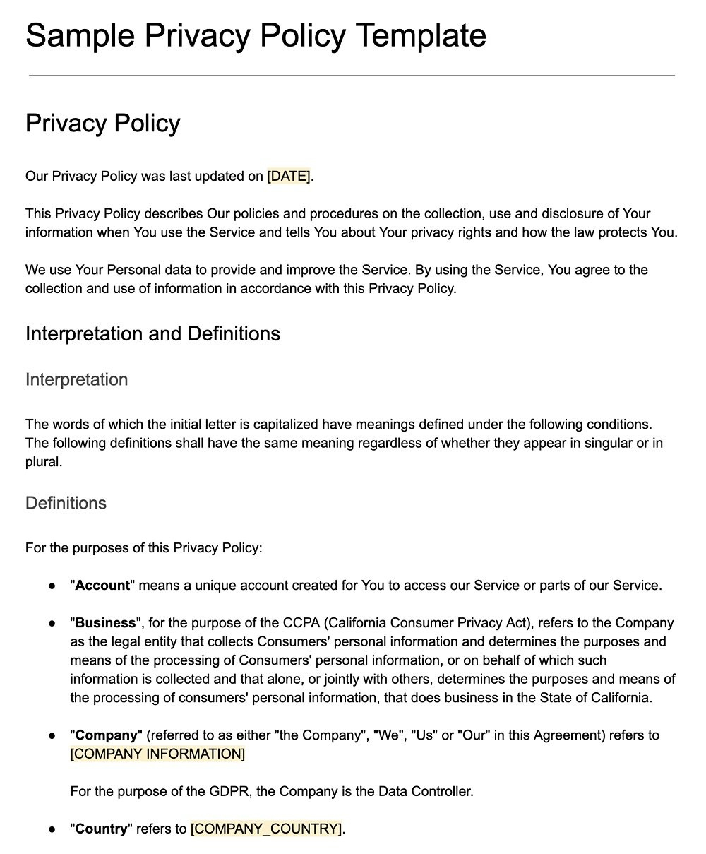 Privacy Policy Template - Termsfeed regarding Privacy Policy Sample Template