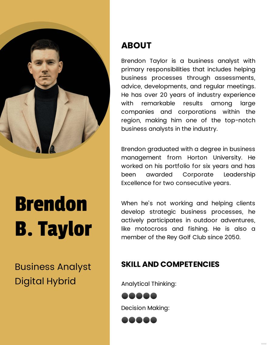 Professional Bio Template For Analyst In Word - Download for Free Bio Sample Template