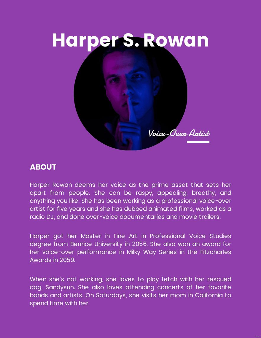 Professional Bio Template For Artist In Word - Download | Template throughout Musician Bio Sample Template