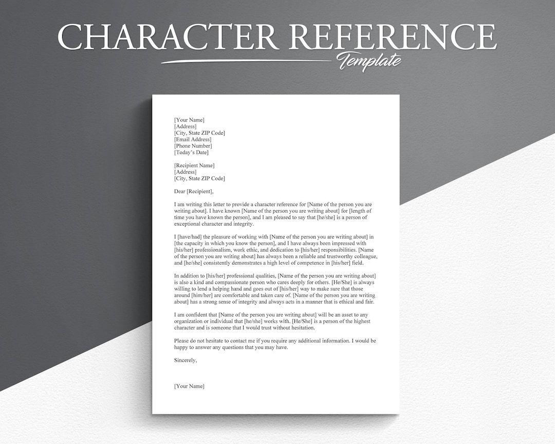 Professional Character Reference Letter Template. Google Docs/Microsoft Word. Character Letter Template. - Etsy Singapore pertaining to Character Reference Letter Template Sample