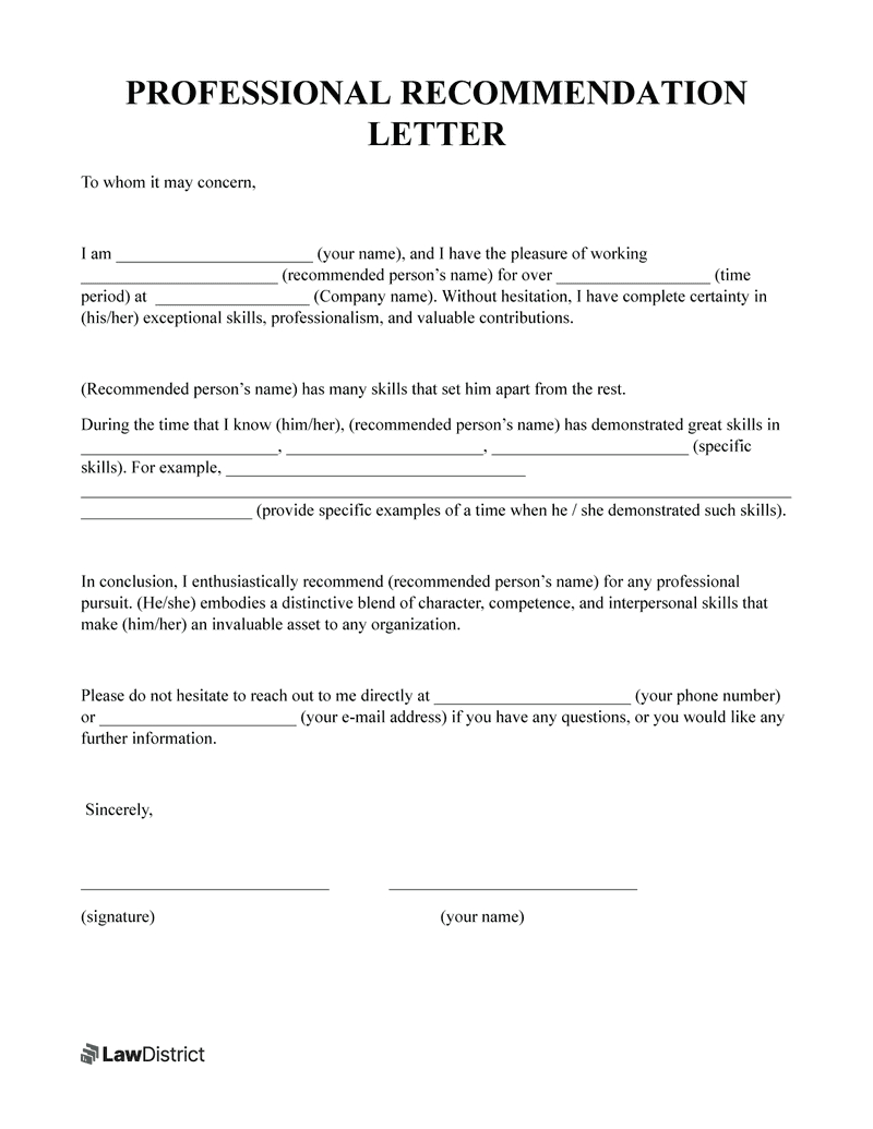 Professional Letter Of Recommendation | Sample &amp;amp; Form 2024 within Business Recommendation Letter Sample Template