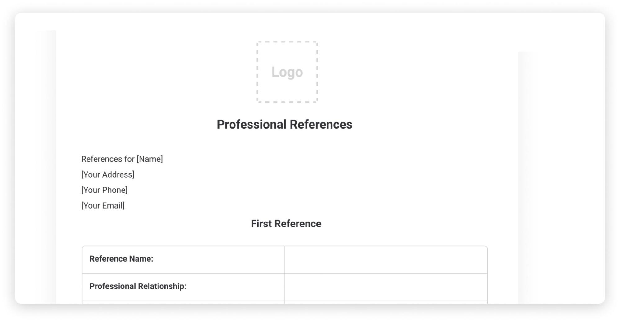 Professional References Template For Your Job Application | Monday for Job Reference Sample Template