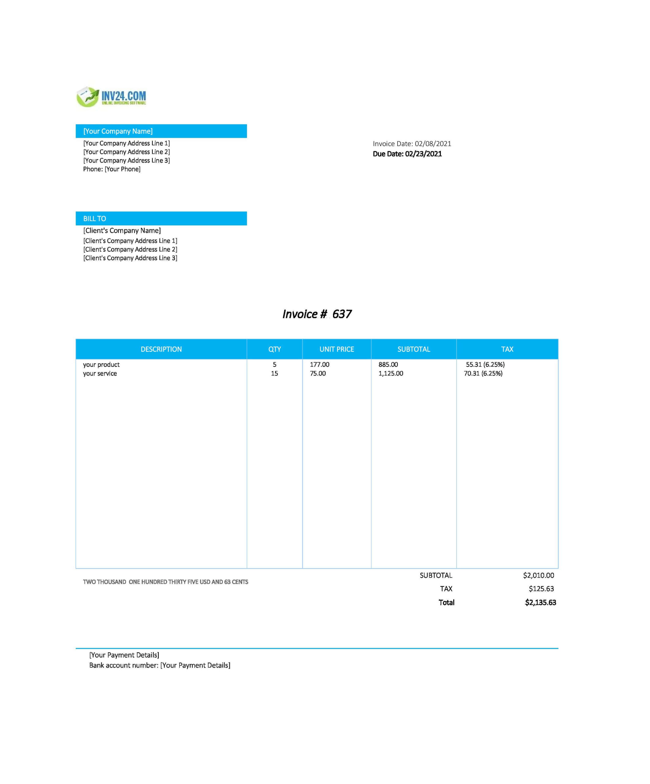 Professional Sales Invoice Template (Excel) for Sales Invoice Template Sample