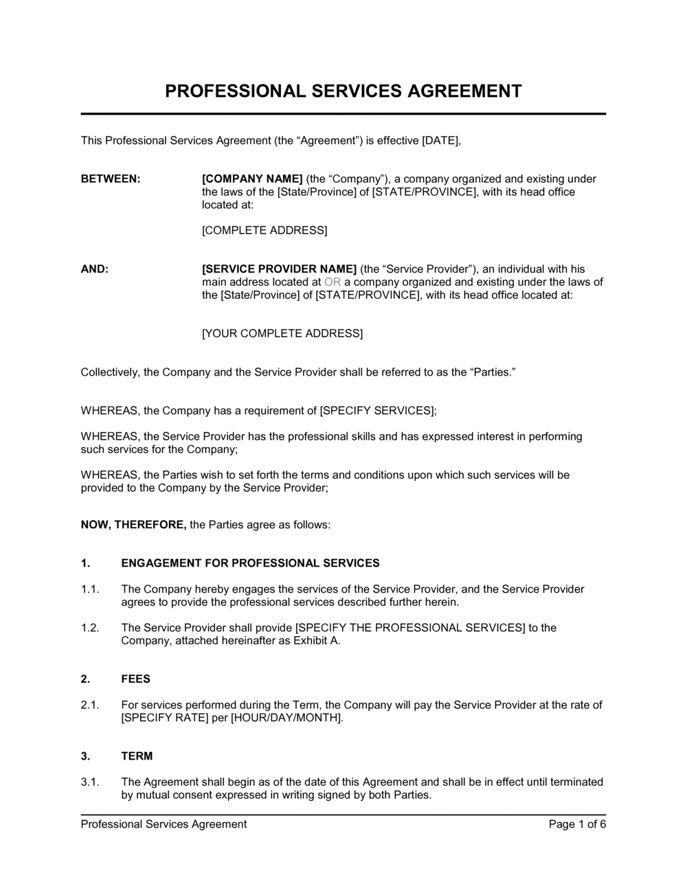 Professional Services Agreement Template 2024 [Download .Docx intended for Professional Services Contract Template Sample