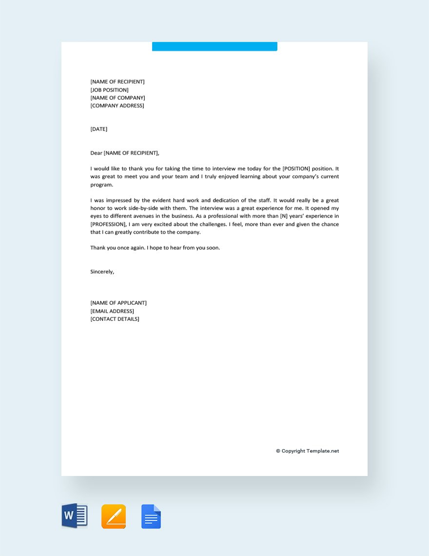 Professional Thank You Letter After Interview In Google Docs regarding Interview Thank You Letter Template Sample