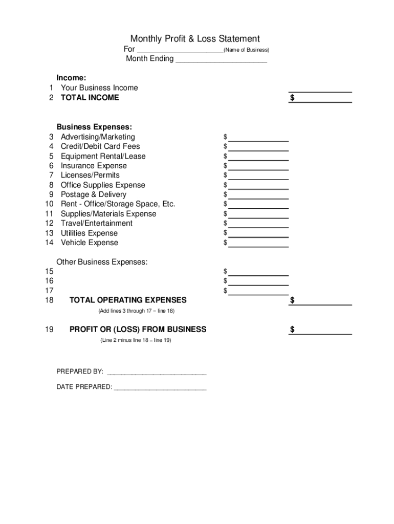 Profit And Loss Statement Template - Fill Online, Printable for P&amp;amp;L Sample Template