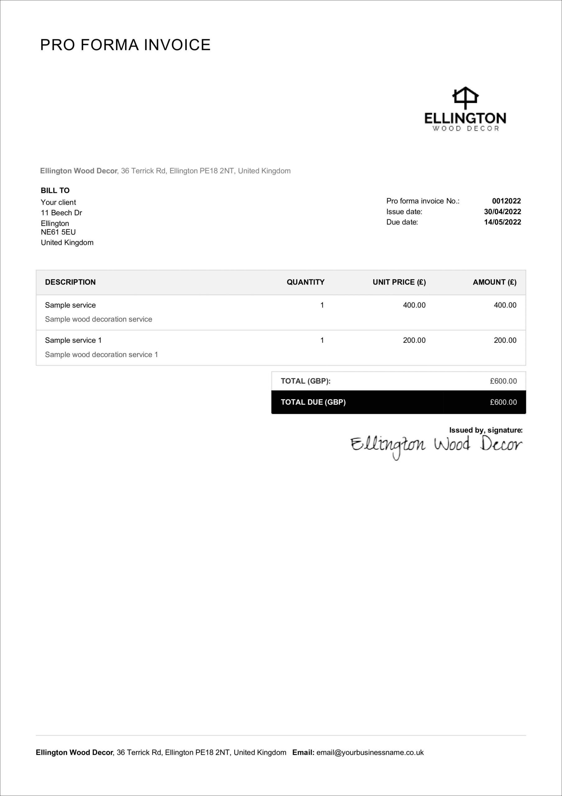 Proforma Invoice Template Made Easy - Free &amp;amp; Editable | Billdu regarding Proforma Invoice Template Sample