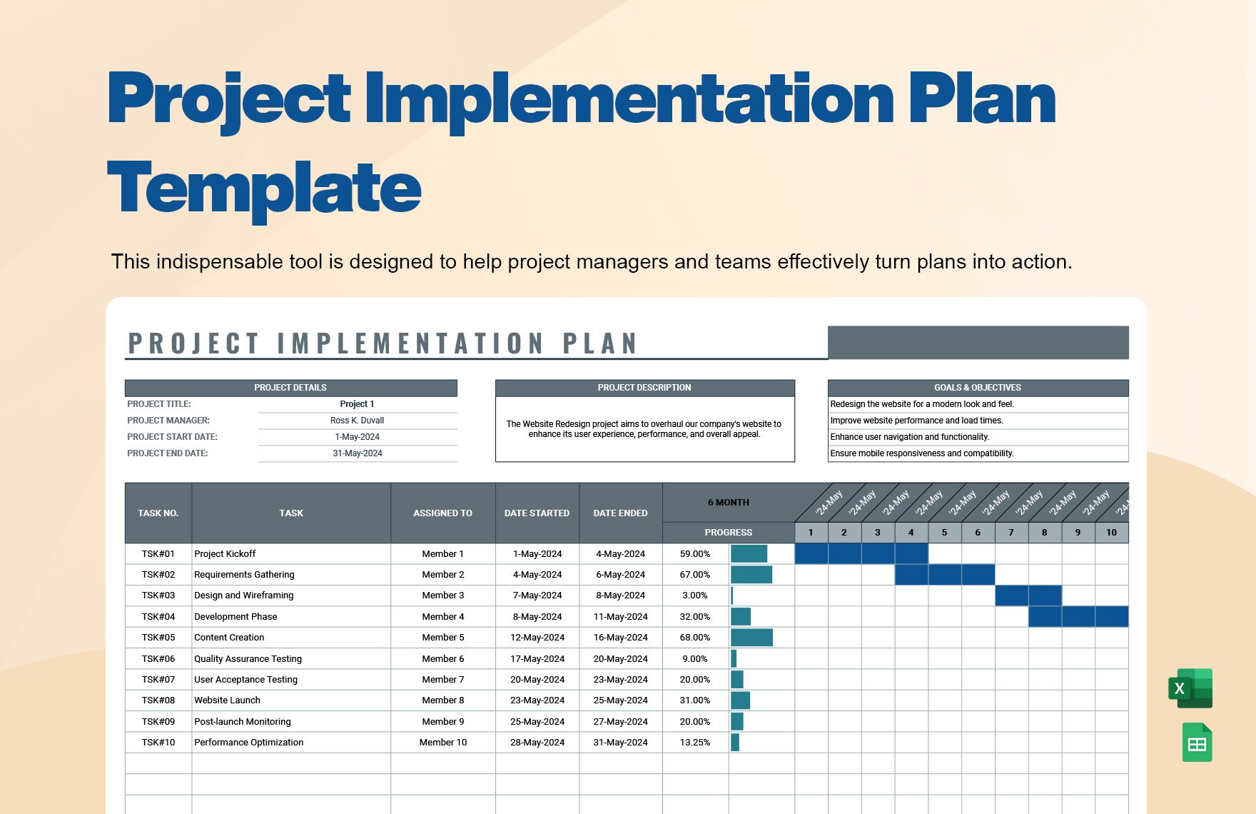 Project Implementation Plan Template In Excel, Google Sheets intended for Project Implementation Plan Sample Template