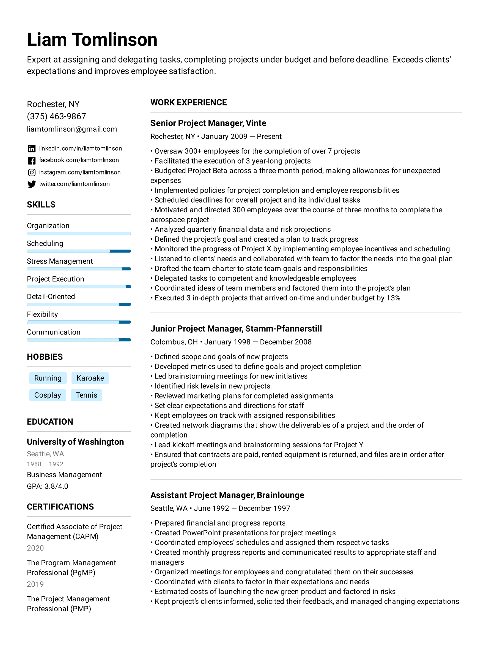 Project Manager Resume Example &amp;amp; Writing Tips For 2022 intended for Project Manager Resume Template Sample