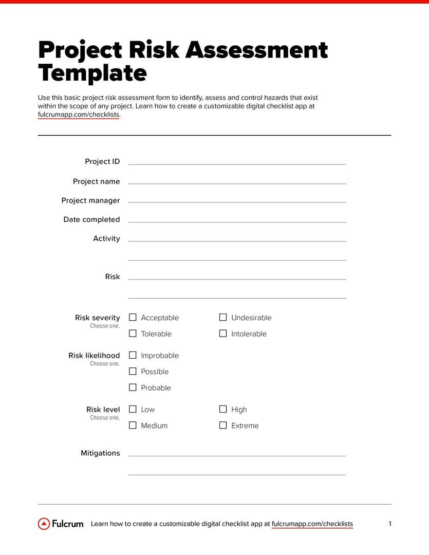 Project Risk Assessment Template | Fulcrum pertaining to Risk Assessment Sample Template