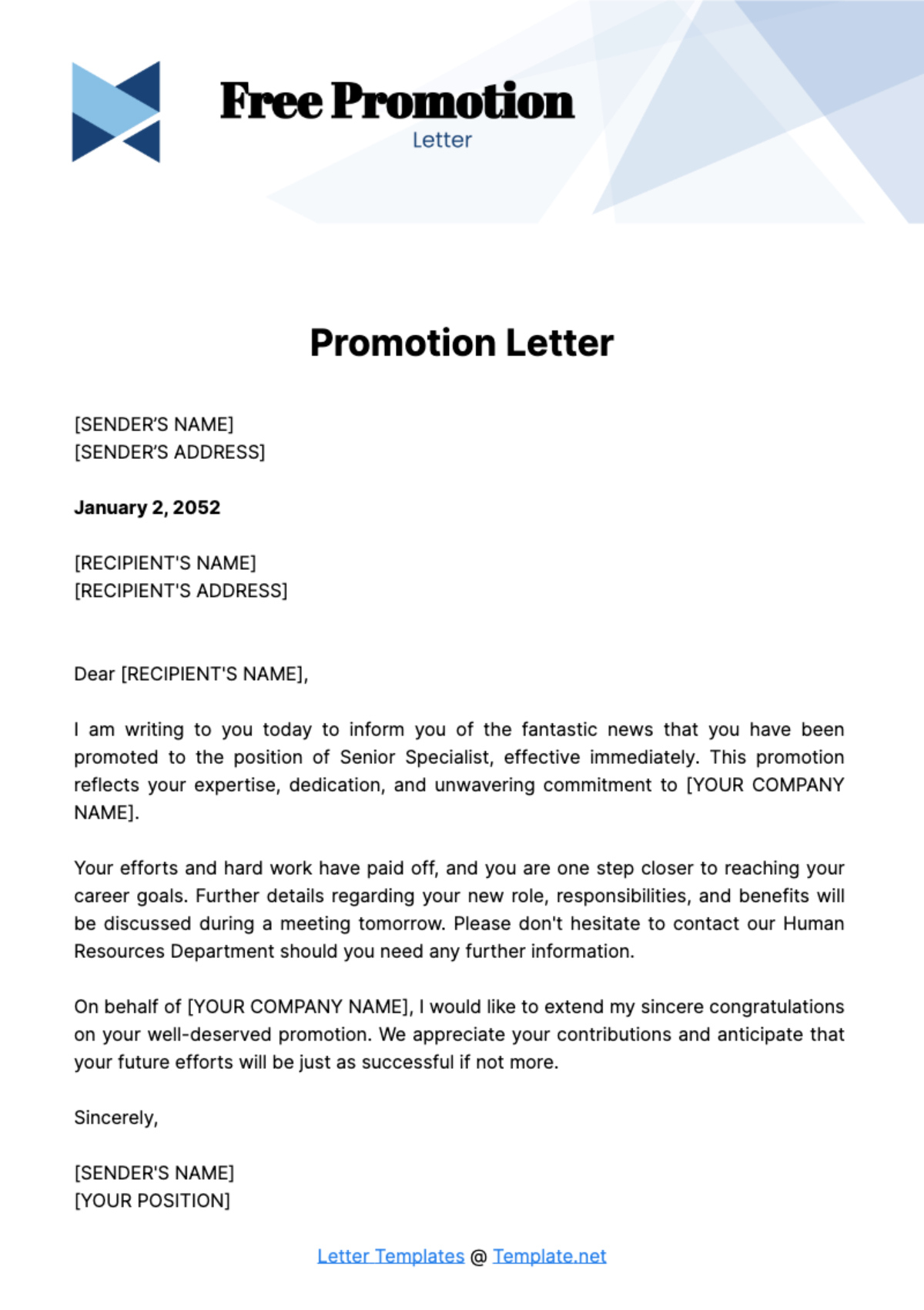 Promotion Letter Template - Edit Online &amp;amp; Download Example inside Promotion Letter Template Sample