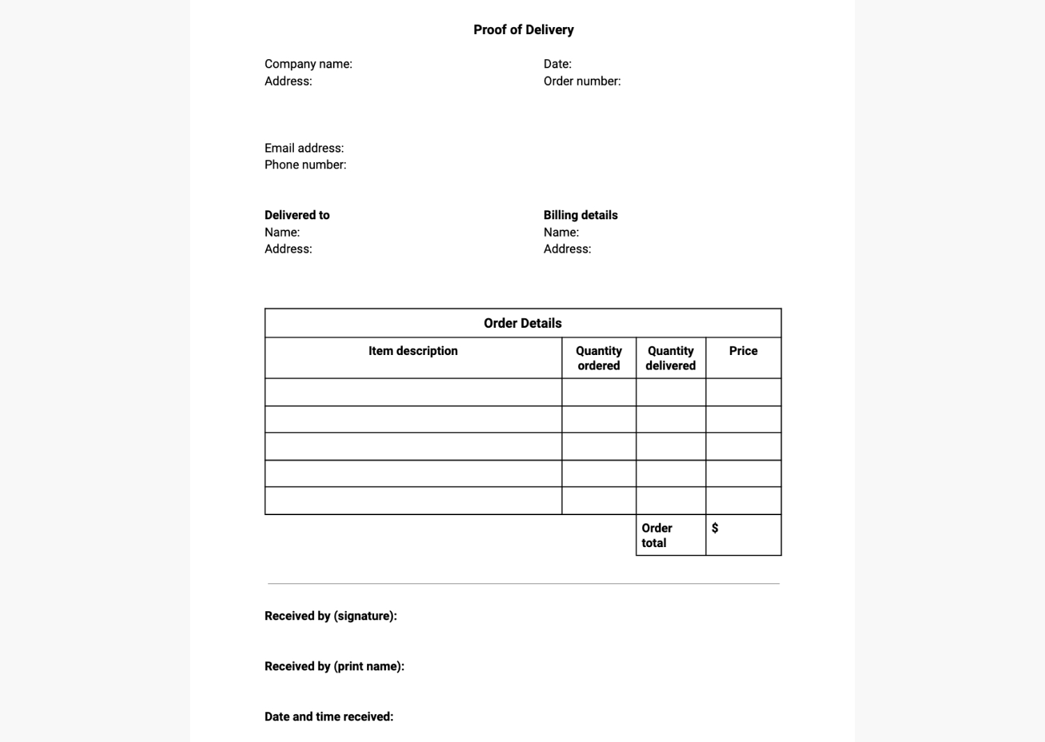 Proof Of Delivery Template | Optimoroute inside Delivery Receipt Template Sample