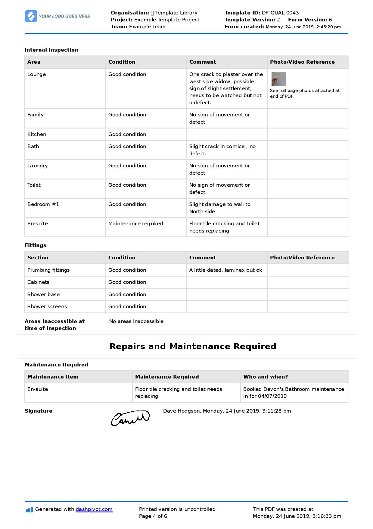 Property Inspection Report Template: Free &amp;amp; Customisable Example pertaining to Inspection Report Template Sample