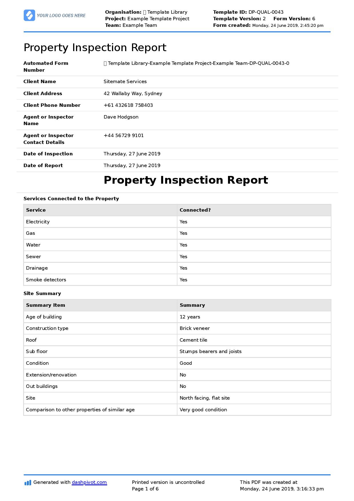 Property Inspection Report Template: Free &amp;amp; Customisable Example with Inspection Report Template Sample