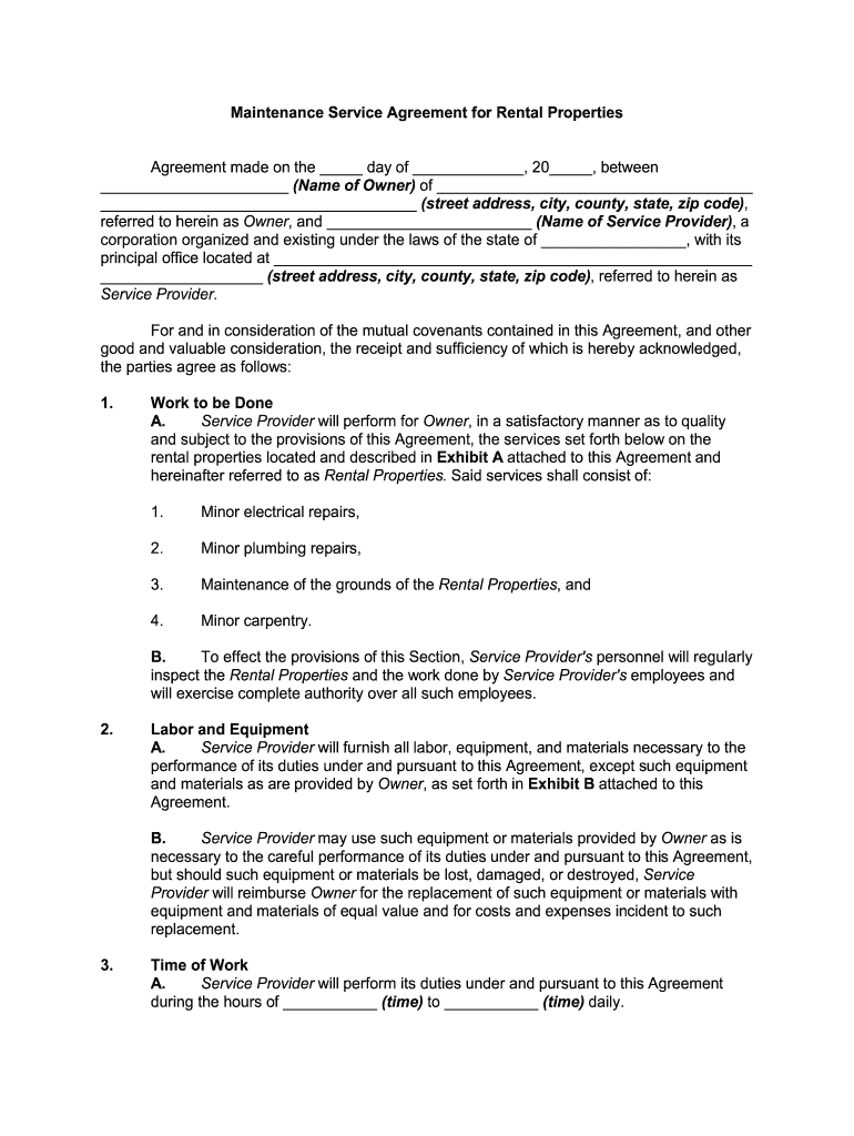 Property Maintenance Contract Template: Pre-Built Template throughout Maintenance Agreement Sample Template