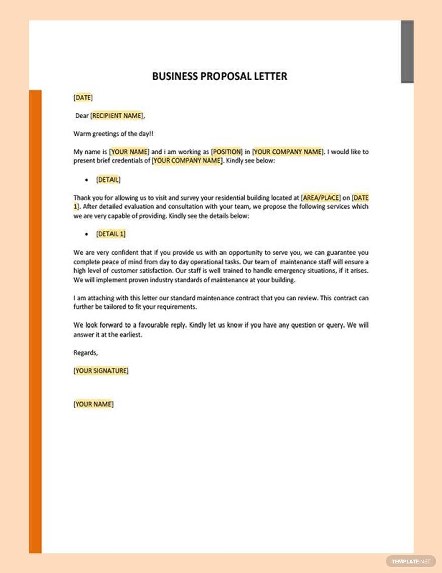 Proposal Letter For Business Template In Google Docs, Pages, Word for Business Proposal Letter Sample Template