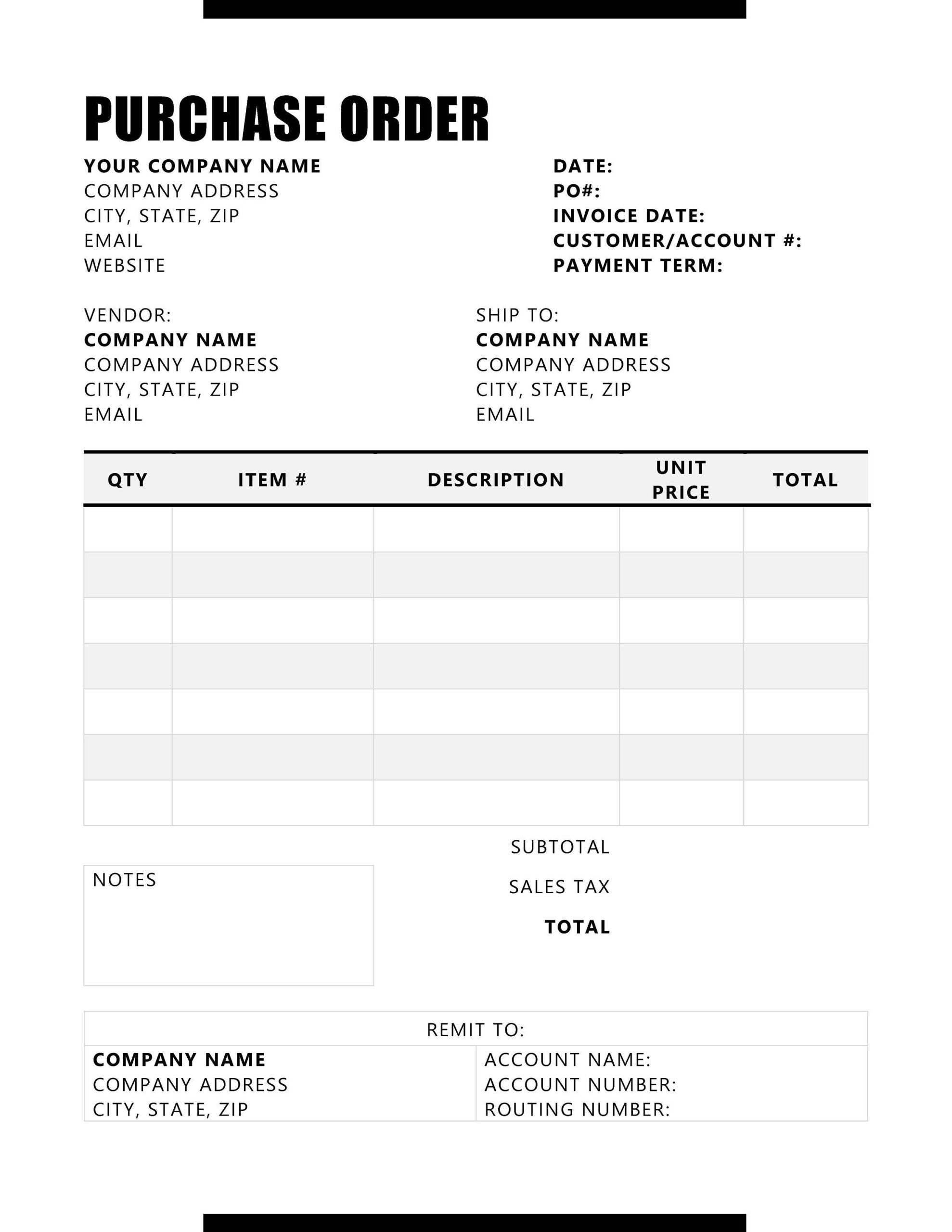 Purchase Order Template, Purchase Order Form Template, Editable throughout Purchase Order Form Template Sample