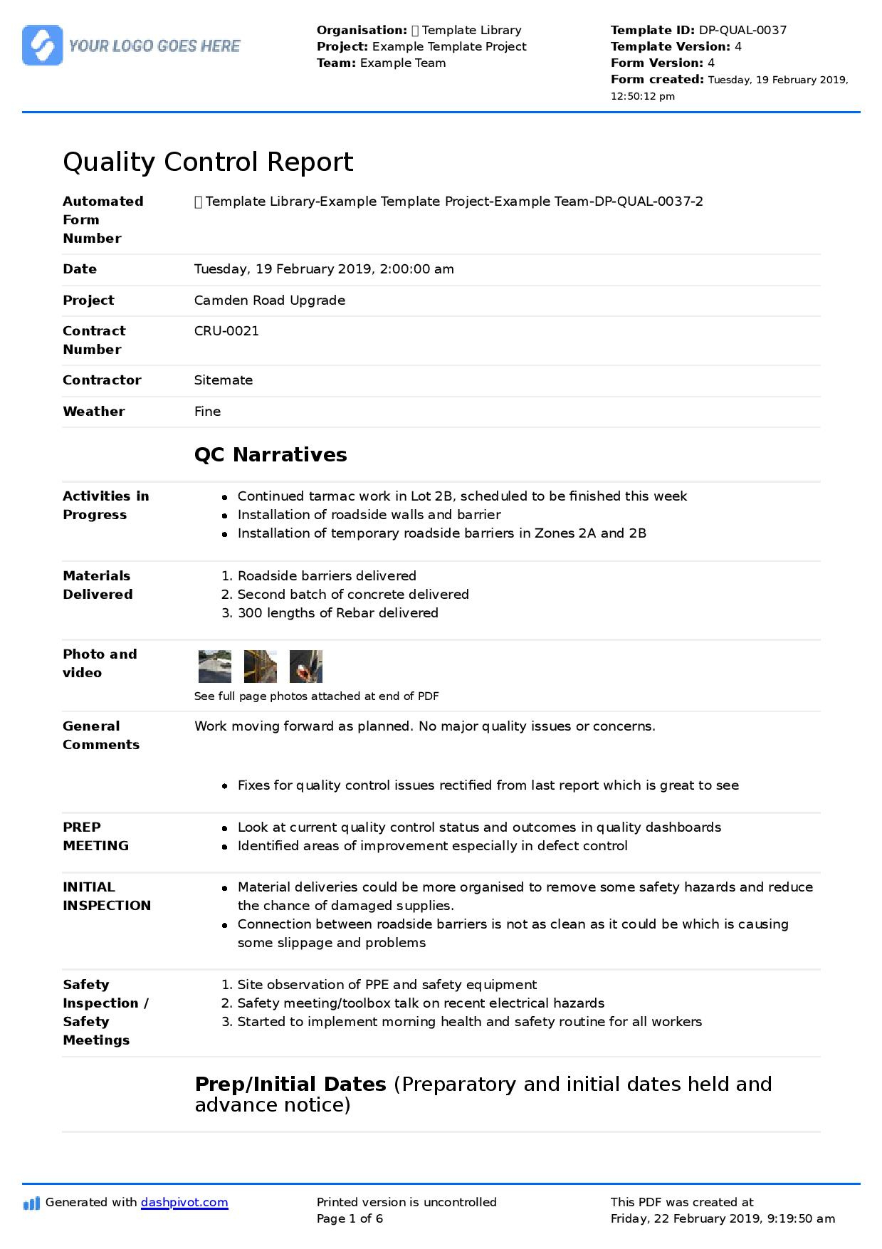 Qa Qc Report Template And Sample With Customisable Format intended for QA Sample Template