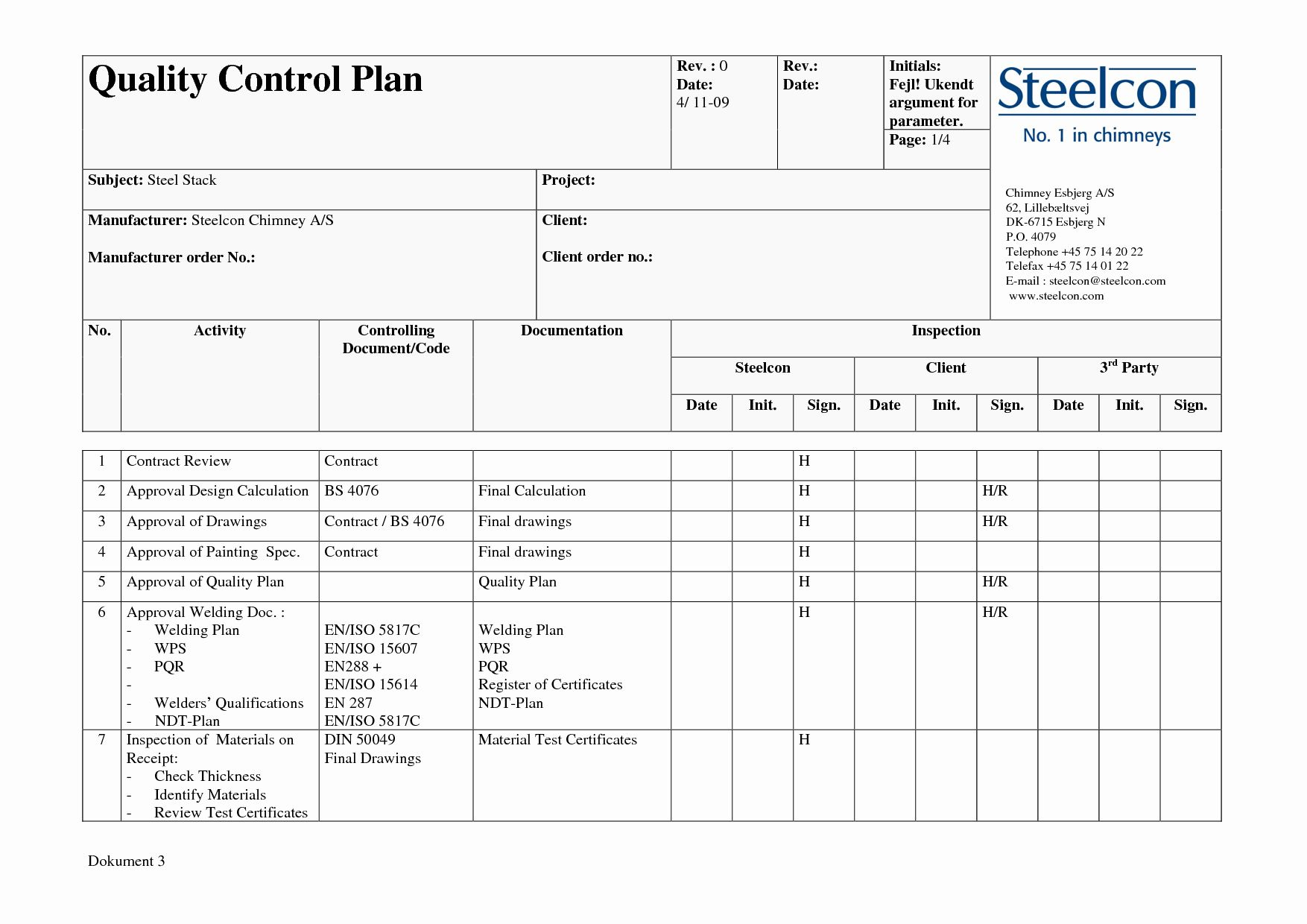 Quality Control Plan Template Excel within Quality Control Plan Sample Template