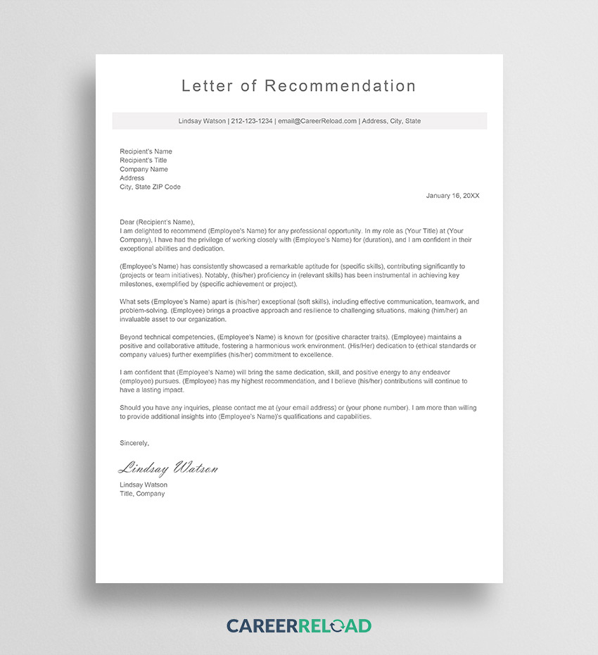 Recommendation Letter Examples &amp;amp; Templates with regard to Sample Professional Reference Letter Template