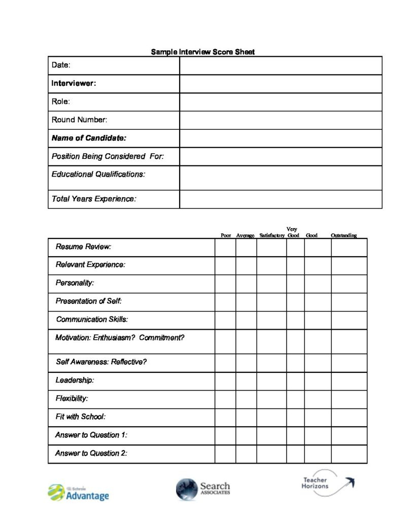 Recruiting In A Changing World – Sample Interview Score Sheet with Printable Interview Score Sheet Sample Template