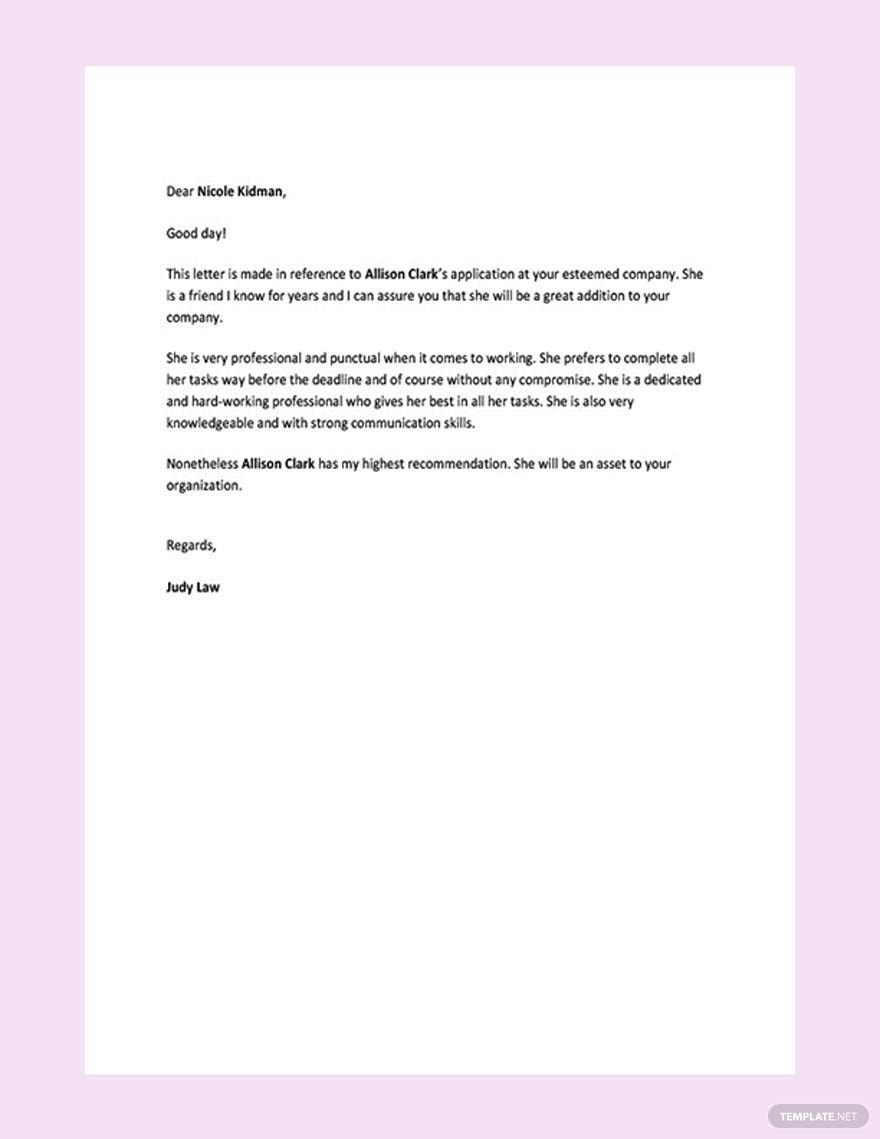 Reference Letter For A Friend In Pdf, Word, Google Docs - Download with Character Reference Letter for Friend Template Sample