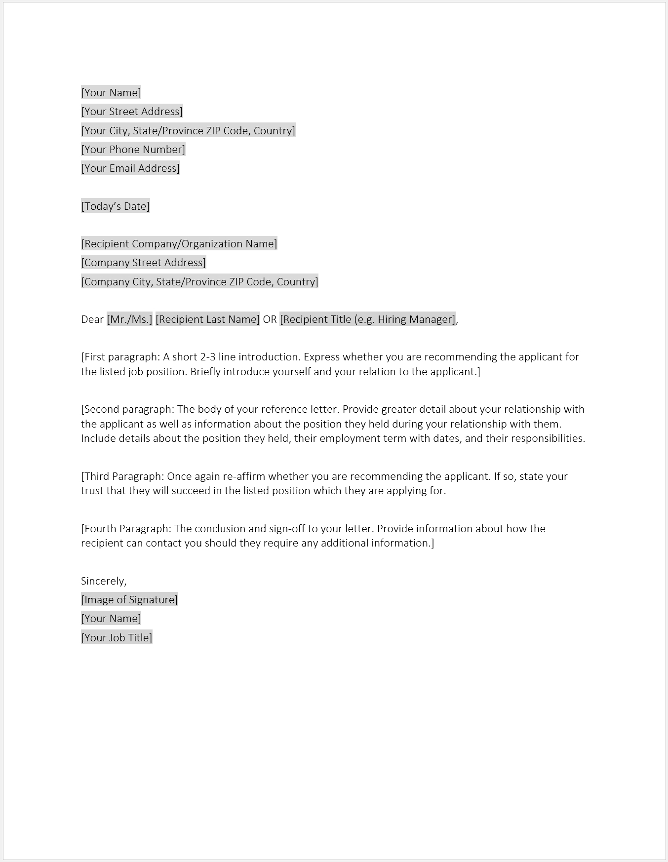 Reference Letter Template - Download Free Word Template in Job Reference Sample Template