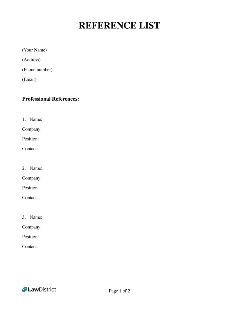 Reference List Template | Printable Word &amp;amp; Pdf | Lawdistrict within References Sample Template