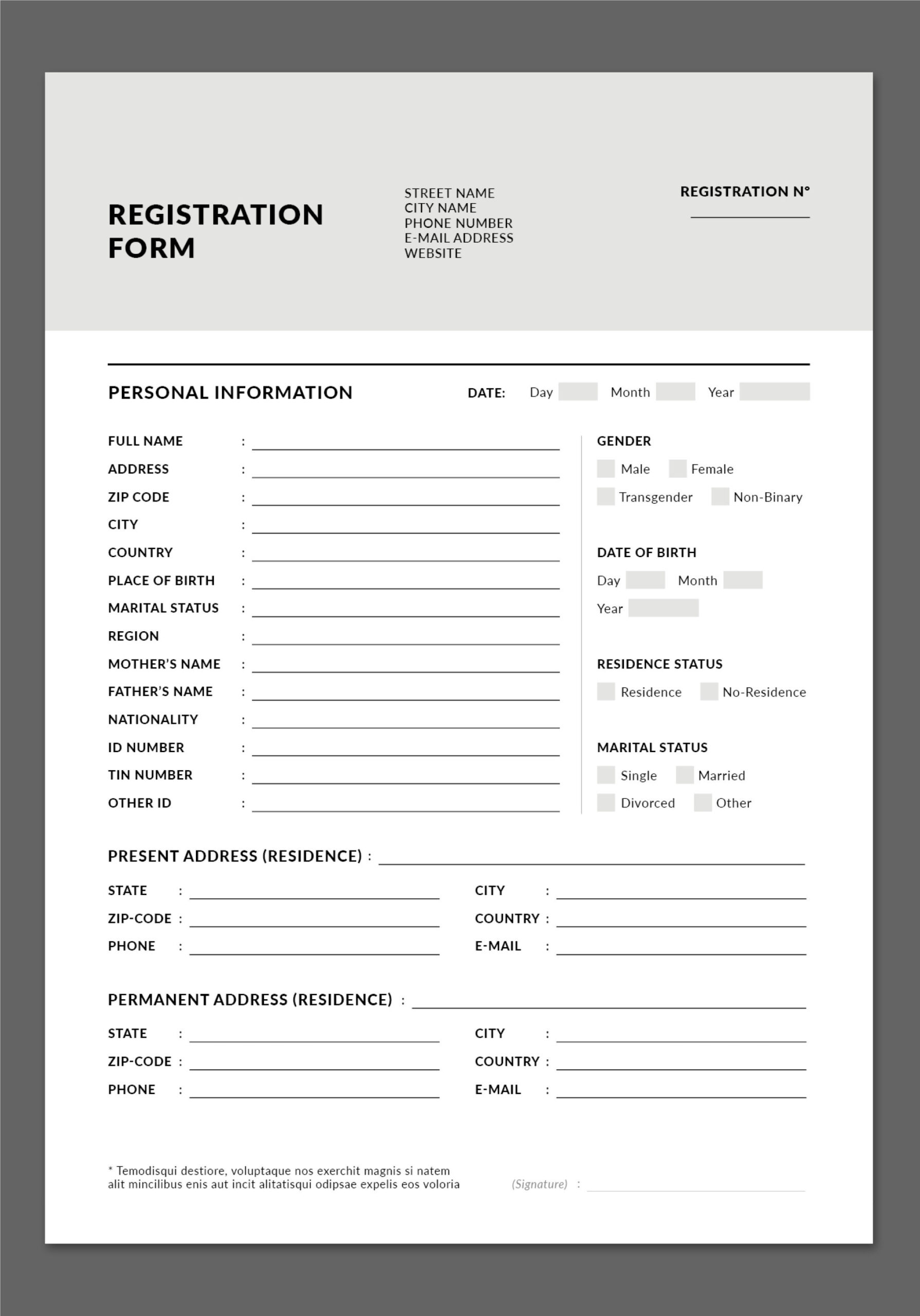 Registration Form Layout Template | Document Form Template | Application Form Template | Personal Data Form Template | Indesign | A4+Us throughout Membership Form Sample Template