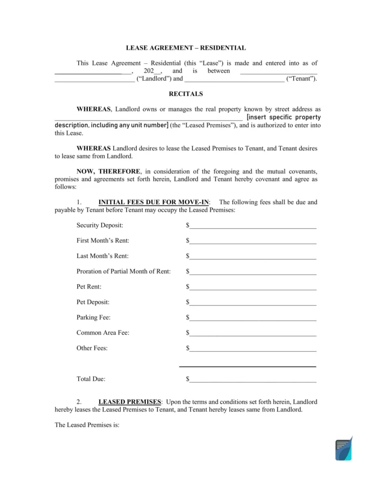 Rental Lease Sample Template