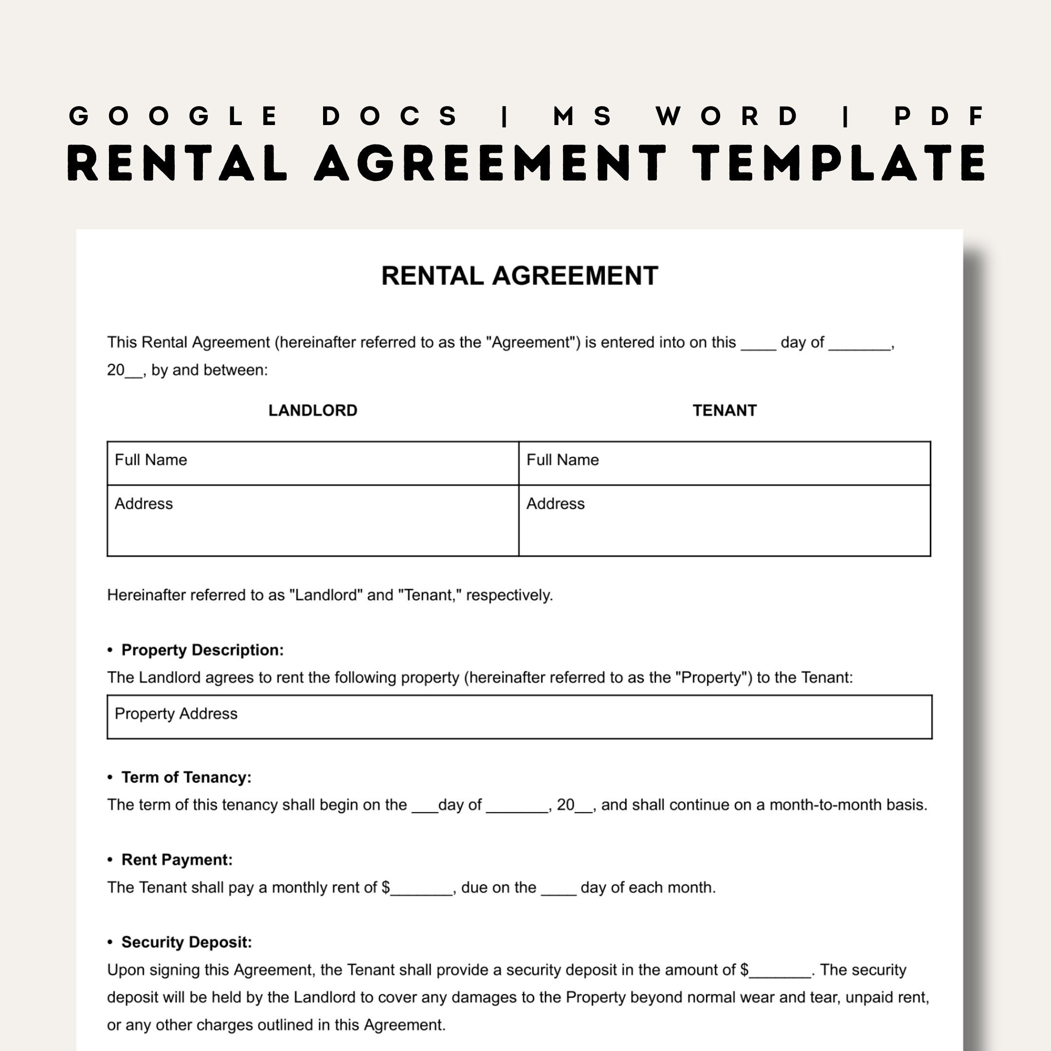 Rental Agreement Templates Simple Editable Rental Agreements Form regarding Rental Agreement Sample Template