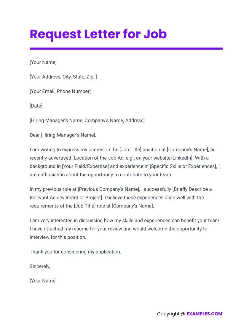 Request Letter - 85+ Examples, Format, How To Write, Pdf for Request Letter Sample Template