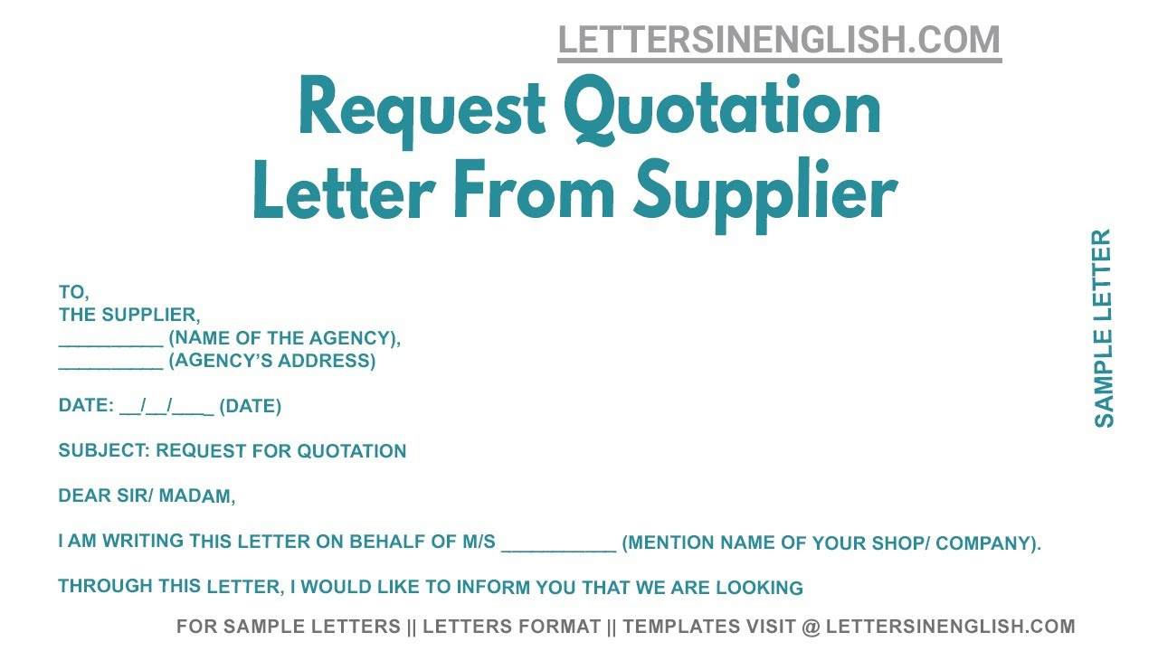 Request Quotation Letter From Supplier - Sample Letter Requesting Quotation From Supplier pertaining to Quotation Request Email Sample Template