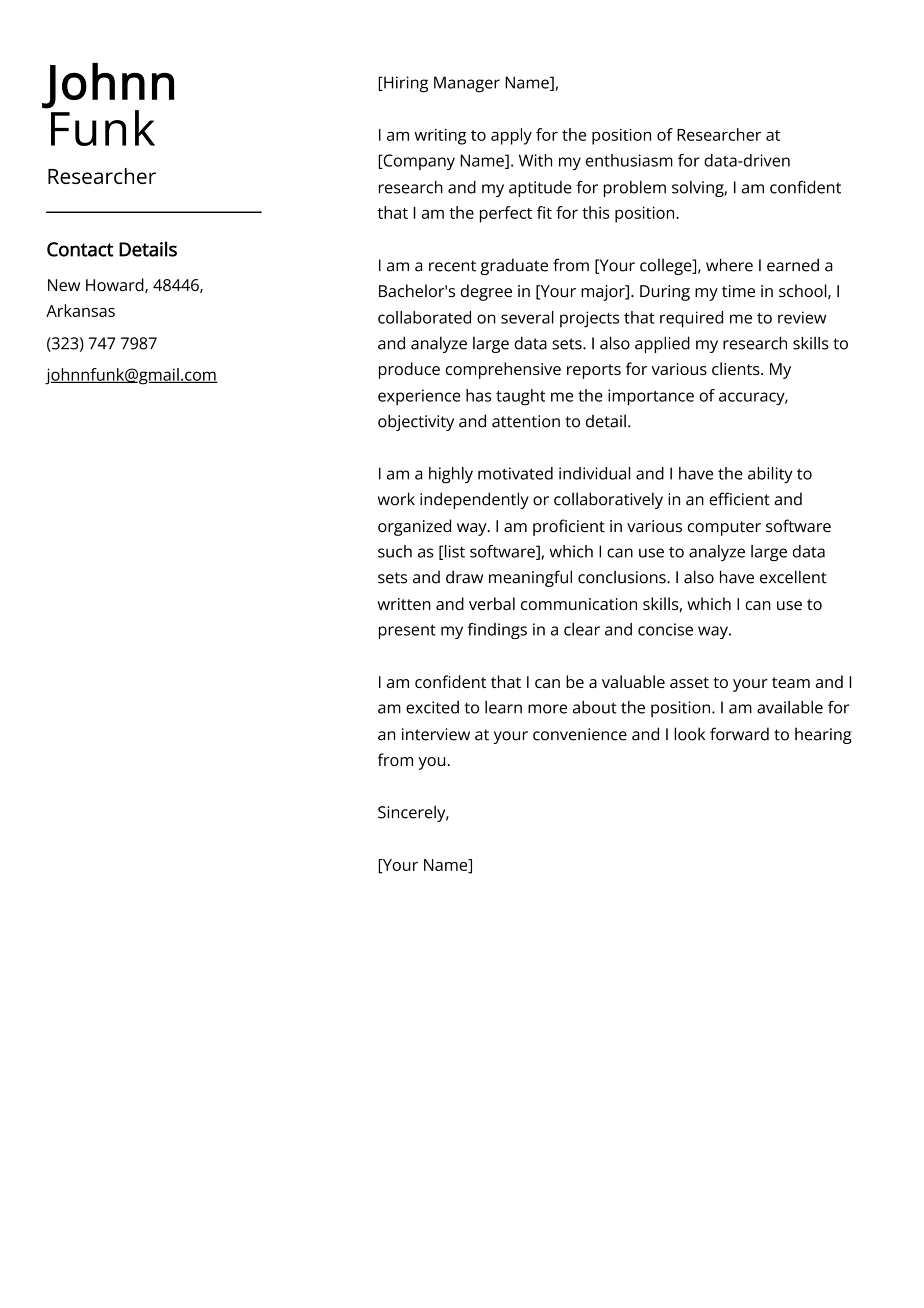 Researcher Cover Letter Examples (Template &amp;amp; 20+ Tips) with Professional Writing Sample Template