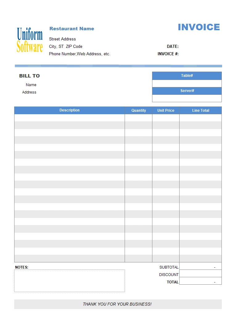 Restaurant Dining Invoice Template (No Tax) with Restaurant Receipt Sample Template