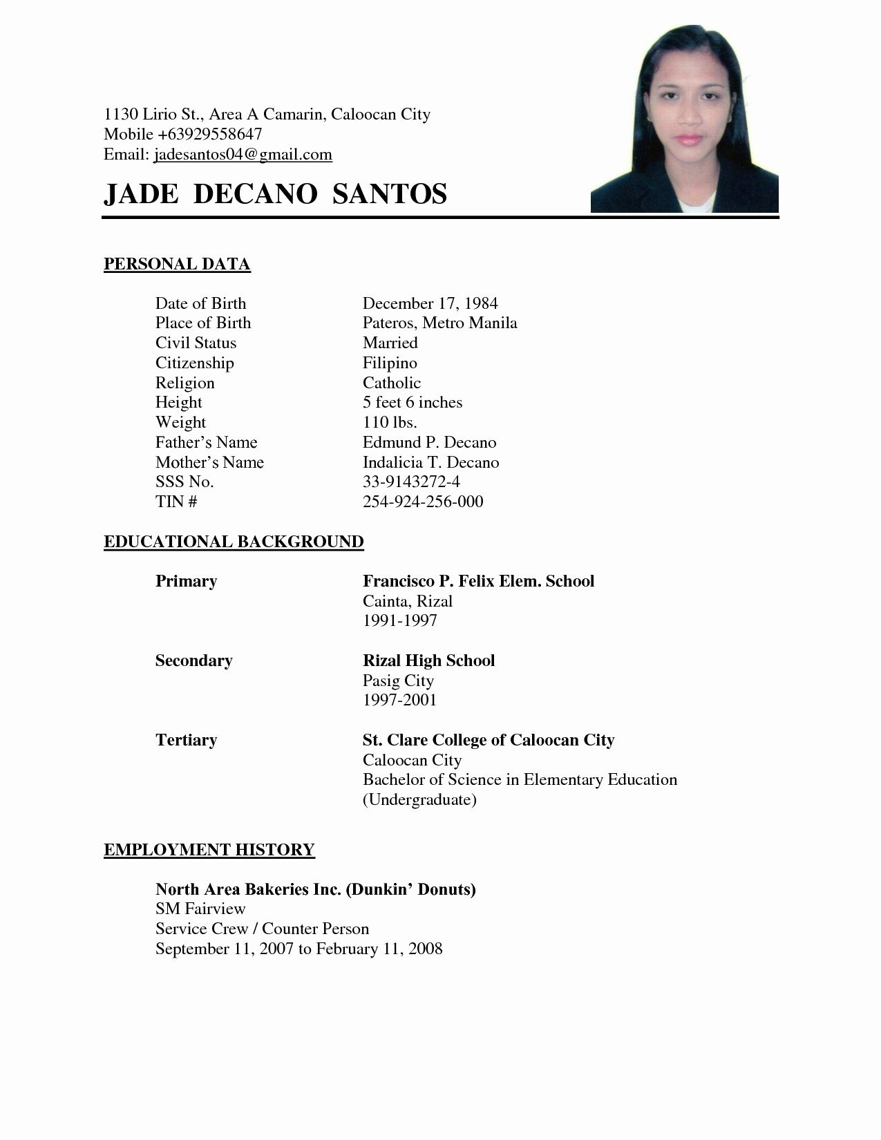 Resume Format Sample - Resume Format in Simple Resume Templates Sample