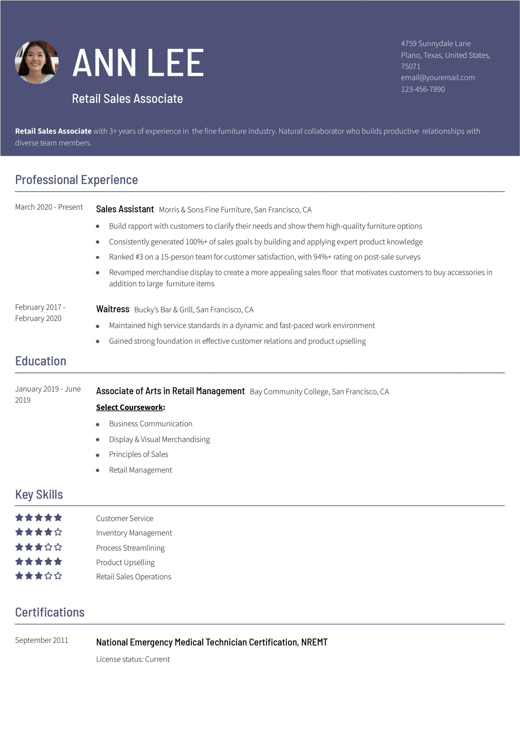 Retail Resume Examples And Templates For 2024 - Resumebuilder for Retail Resume Template Sample