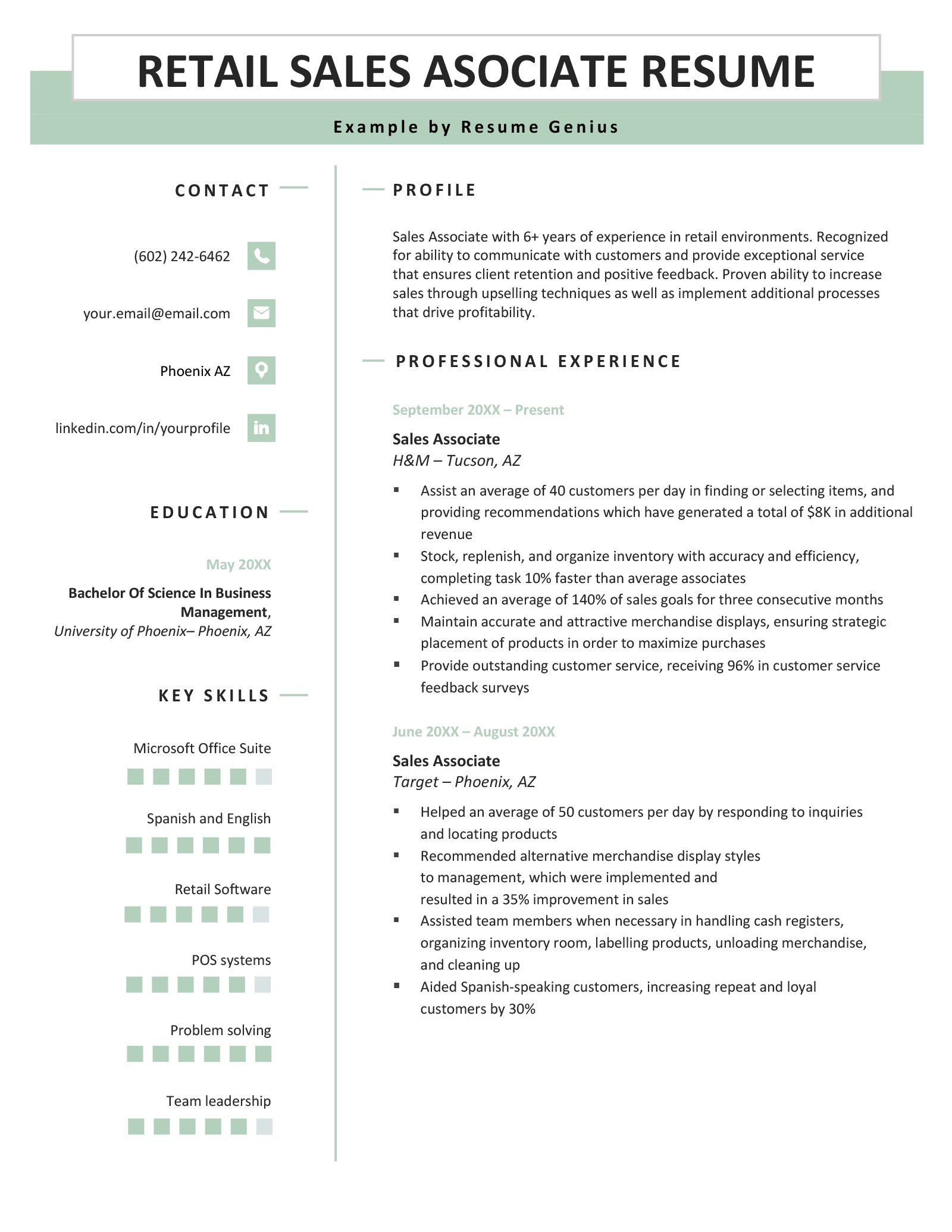 Retail Sales Associate Resume Examples &amp;amp; Writing Guide throughout Retail Resume Template Sample