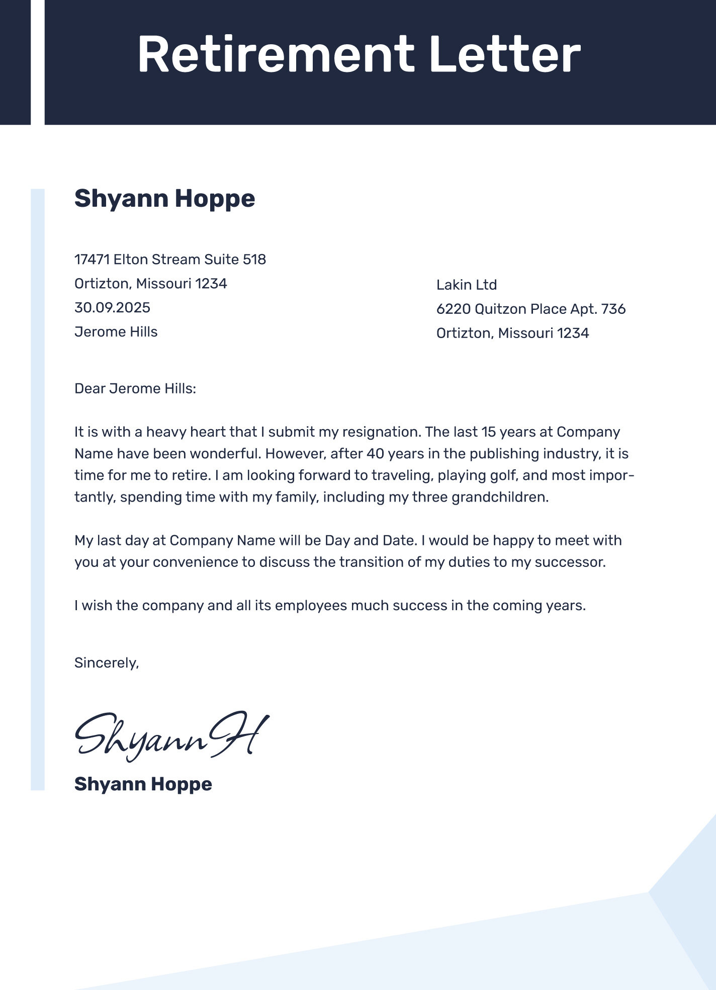 Retirement Letter Of Resignation Free Google Docs Template - Gdoc.io inside Retirement Letter Template Samples