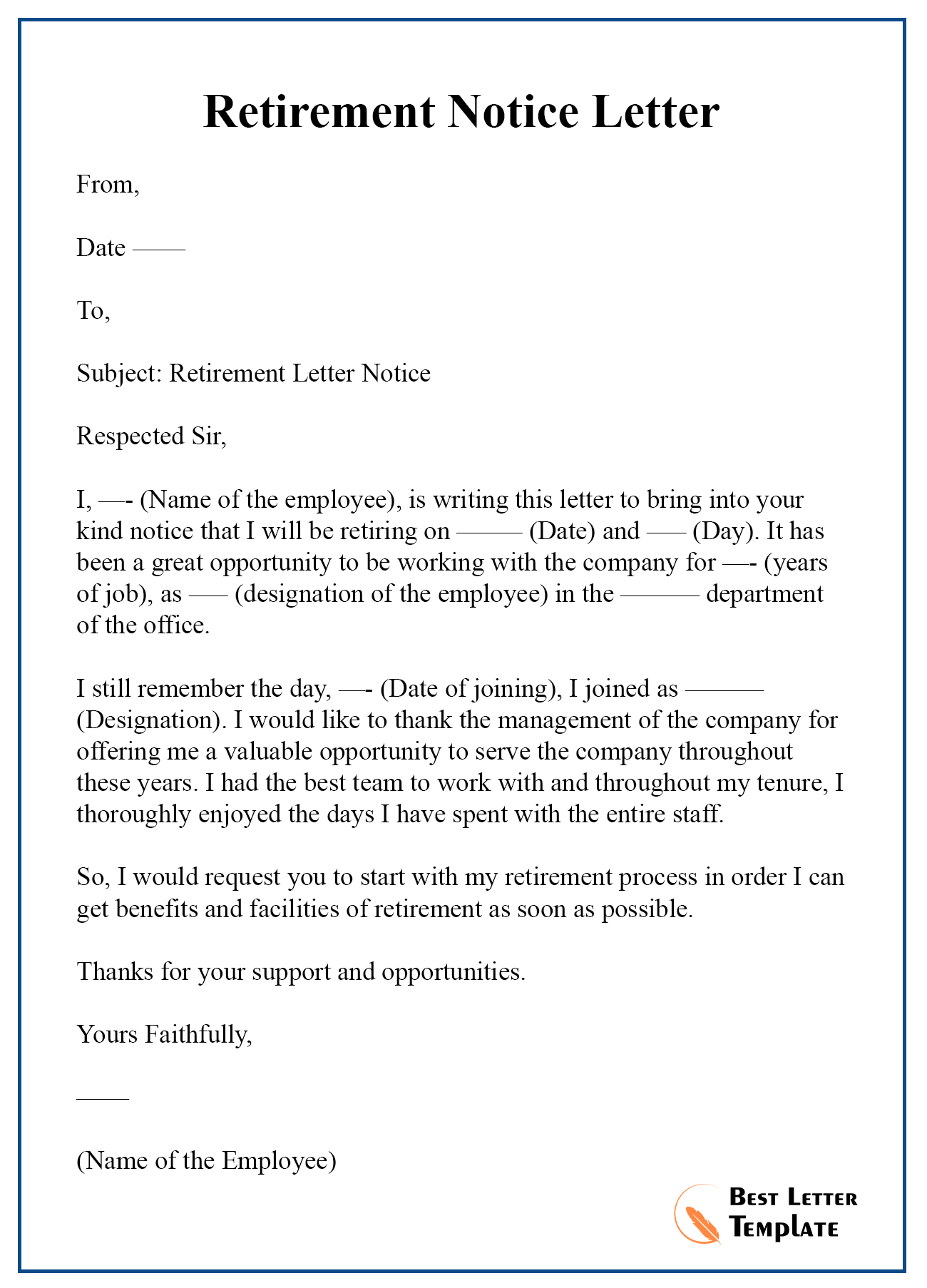 Retirement-Notice-Letter with regard to Retirement Letter Template Samples