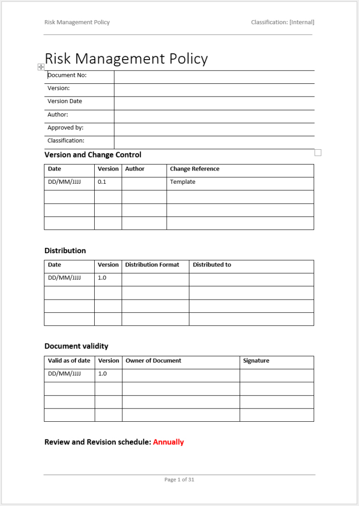 Risk Management Policy Sample Template